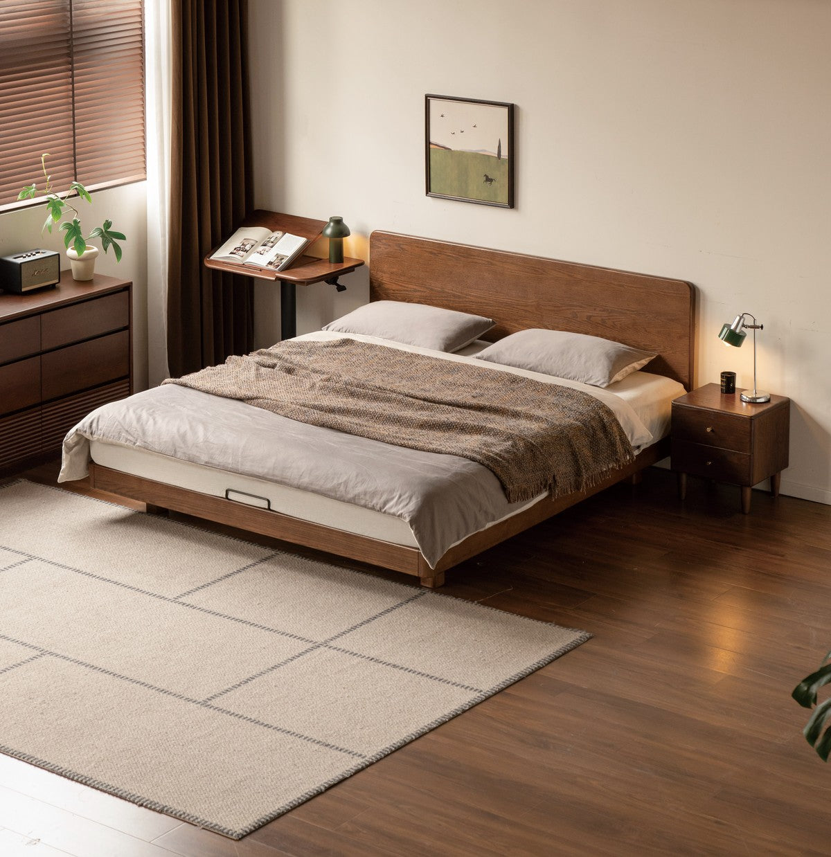ウンヤ レッドオーク ウォールナット色 ダブルベッド 6