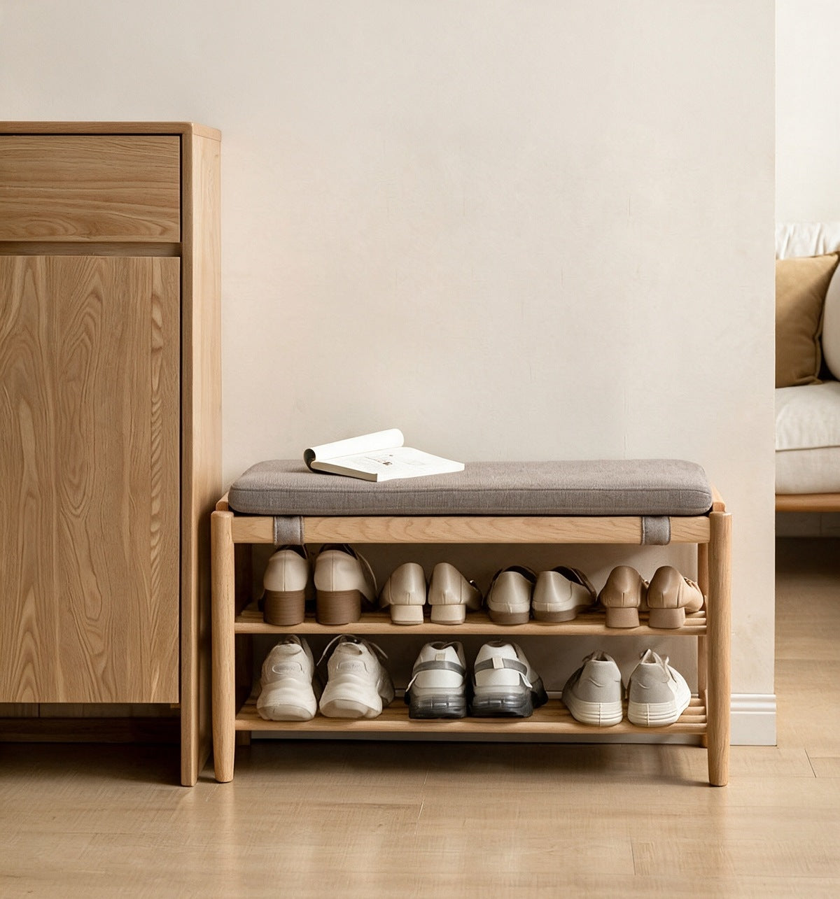 ベルリン レッドオーク ウォールナット色 シューズベンチ