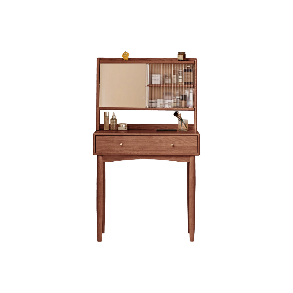 プラハ｜ガラス扉ドレッサー｜主材レッドオーク無垢材・ウォールナット色