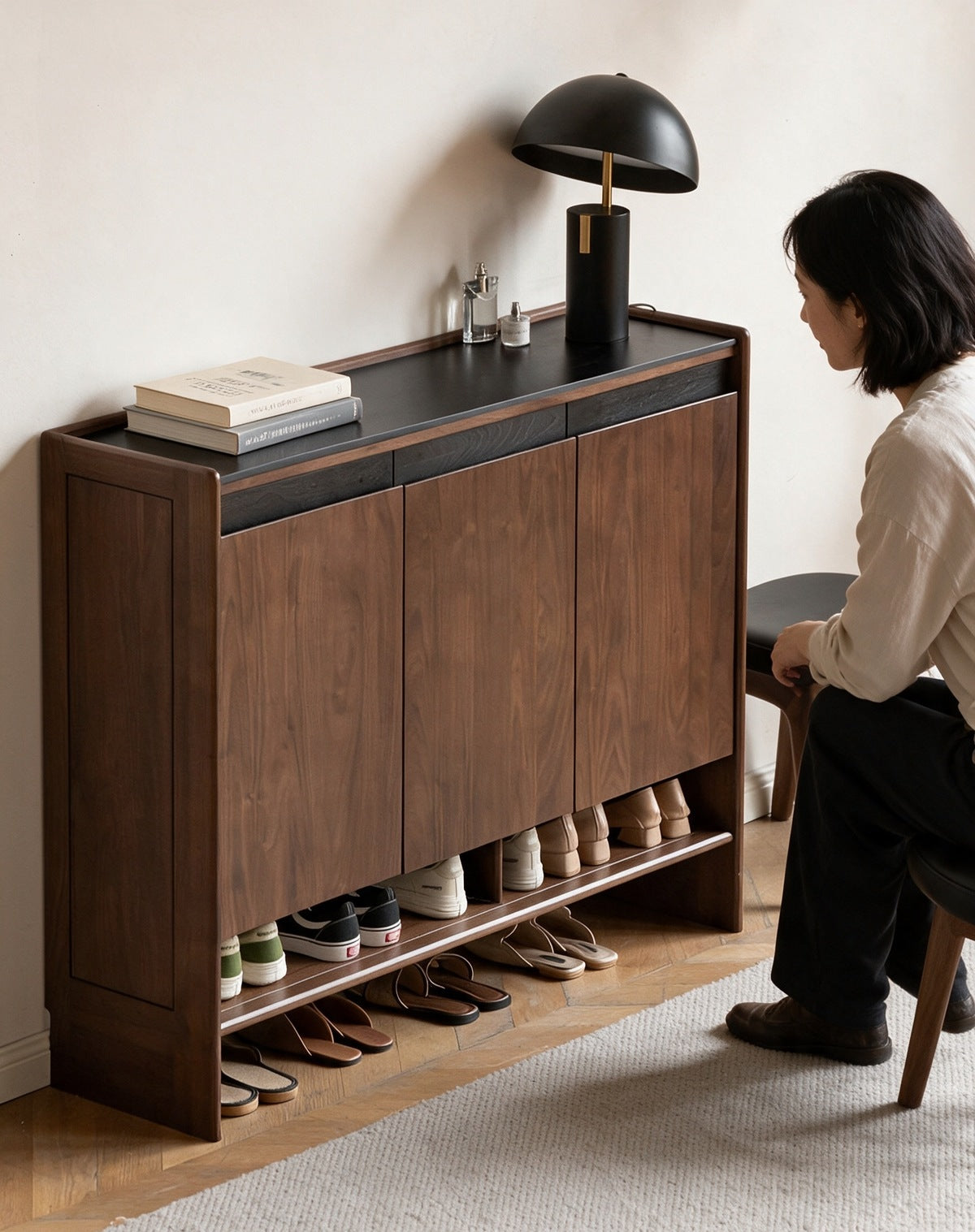 アオスタ ウォールナット ナチュラル シューズボックス